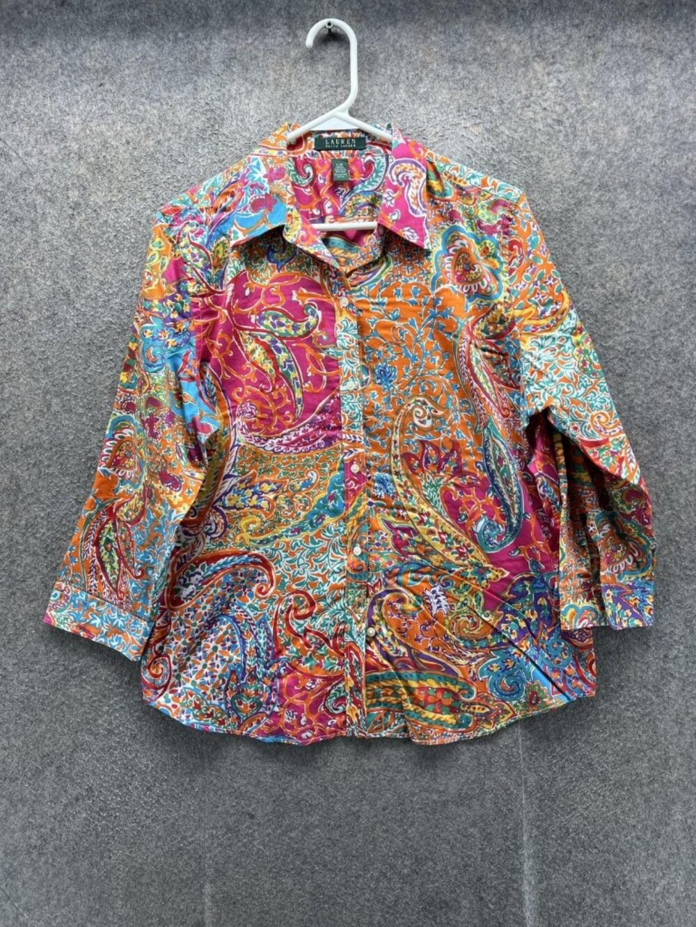 Lauren Ralph Lauren Shirt Women Large Paisley Collared Long Sleeve Button Up